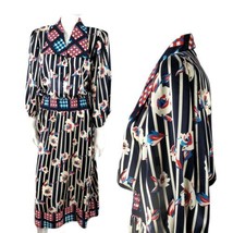 Diane Freis Stripe Floral Pop Art Georgette Dress Red Ivory True Vintage... - $218.49