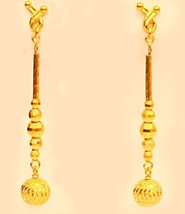 18k solid gold diamond cut  bead  drop earring #b8 - £387.66 GBP