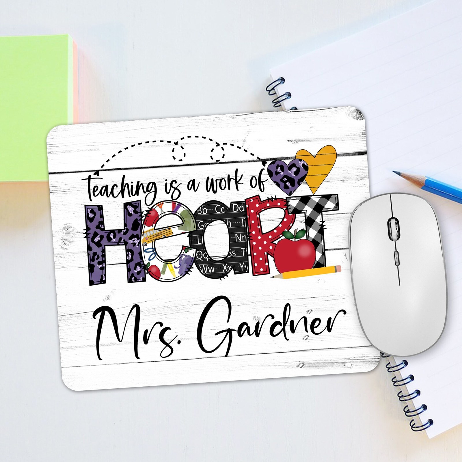 Primary image for Teaching Is A Work Of Heart, Preschool Teacher Gift, Personalized Teacher Mouse 