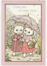 Vintage Valentine Card Dressed Cats Under Pink Umbrella 1970&#39;s Hallmark ... - $7.91