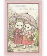 Vintage Valentine Card Dressed Cats Under Pink Umbrella 1970&#39;s Hallmark ... - £6.32 GBP