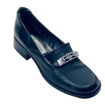 BRIGHTON Diana Womens Shoes Low Heel Loafers Black Leather Fabric Size 7.5M - $25.19