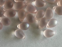 3 oz  6x8mm Matte Pink AB Pressed Czech Glass Drop Beads Top Drilled - $9.05