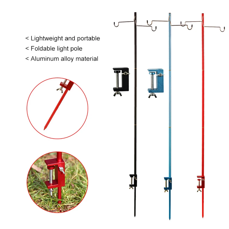 Foldable Lamp Post Pole Outdoor Camping Hiking Aluminum Alloy Portable Fishing - £15.36 GBP+