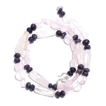Natural Rose Quartz Iolite Gemstone Mix Shape Smooth Beads Necklace 17&quot; UB-4921 - £7.81 GBP
