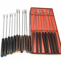Vtg Fondue Forks Skewers Stainless Steal Wooden Handle Colored Tips japan Lot 19 - £14.38 GBP