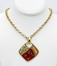 Laura Ashley Matte Gold Tone Red Enamel Pendant Necklace - £12.44 GBP