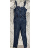 Refuge Jean Overalls Blue Denim Distressed Adjustable Stretch Zip Front ... - $15.83