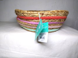 Pillowfort  Water Hyacinth And Coiled Rope Stripe Bin Collapsible Storage Basket - £9.48 GBP