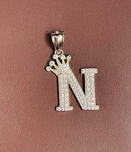 14k Yellow Gold Plated 2Ct Lab Created Diamond Crown Initial Letter &quot;N&quot; Pendant - £120.26 GBP