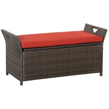 Outsunny 2-in-1 Patio Wicker Storage Bench w/ Cushion - Red - $3,094.04 MXN