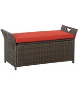 Outsunny 2-in-1 Patio Wicker Storage Bench w/ Cushion - Red - $3,050.10 MXN