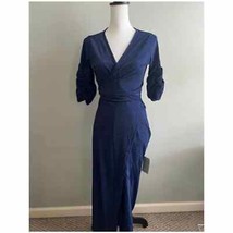 Area Stars Womens Wrap Dress Blue Silver Midi V Neck 3/4 Sleeve Metallic L New - £59.56 GBP