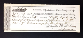 1869 Charles N. Williams Treasurer  Elizabethtown Essex County NY Check ... - $20.00