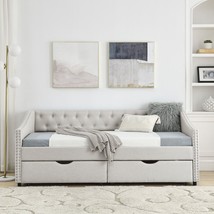 Twin Size Daybed with Drawers Upholstered Tufted Sofa Bed, with Button on Back - £285.57 GBP