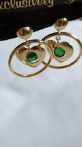 Exclusively Yours Jewelry Gold Color Heart Encircled  Pierced Earrings 1” Long - £7.71 GBP