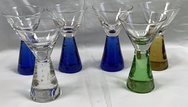 6 Carnival Cruise Line Shot Glasses 1.5 oz Bubble Stemmed Blue Amber Cle... - $39.55