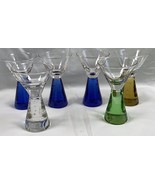 6 Carnival Cruise Line Shot Glasses 1.5 oz Bubble Stemmed Blue Amber Cle... - $39.55