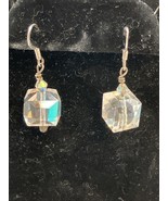 Large Glass Cube Faceted Dichroic Earrings With 925 Sterling Silver Wires - $37.92 CAD