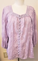 Johnny Was Tonal Embroidered Blouse Sz-L Lavender Frost - £141.19 GBP