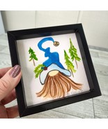 Bearded Gnome Holiday Watercolor Art in Black Frame 4.5&quot; Square Table or... - $11.87