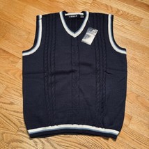 NWT Koman 100% Acrylic Knitted Stripe Men Sz M Sleeveless Navy Blue Swea... - $8.99