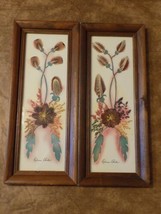 2 Hand-Made Native American Feather Flower Craft Prairie Wall Picture Fr... - £46.72 GBP