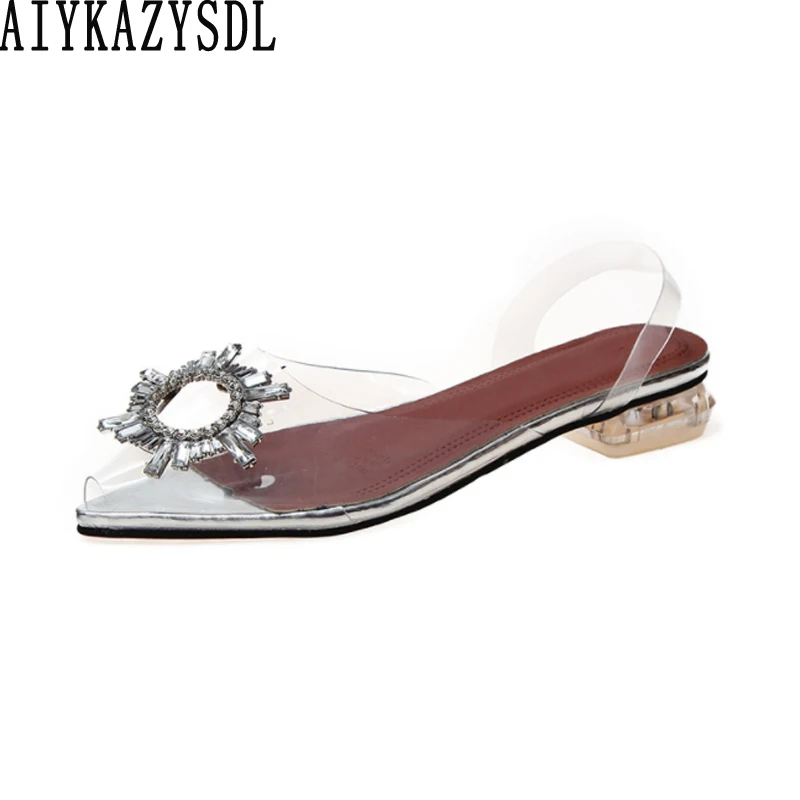 AIYKAZYSDL Women Flat Heel Clear Transparent  Perspex Shoes Pointed Toe Rhinesto - £127.15 GBP