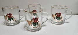 4 Vintage Luminarc Christmas French Horn Glass Mugs Gold Trim w Box 3.5&#39;... - £18.35 GBP