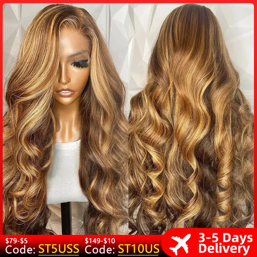 13x6 Hd Highlight Wig Human Hair Ombre Honey Blonde Colored 4x4 Closure Wigs F - £66.30 GBP+