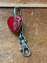 Alexx Marked Red Enamel Valentine Heart w Silver Curlicue Key Chain Back... - £7.46 GBP