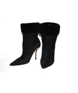 JIMMY CHOO 4" Heel Black Suede Fur Mid-Calf Ankle Boots Booties Size 38  7.5 - $329.00