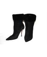 JIMMY CHOO 4&quot; Heel Black Suede Fur Mid-Calf Ankle Boots Booties Size 38 ... - £262.98 GBP