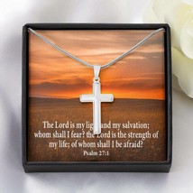 Scripture Card Lord Is My Salvation Psalm 27:1 Cross Card Necklace w Stainless  - £38.11 GBP+