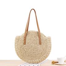 Summer 2022 New Simple Circular Handmade Woven Straw Bag Large Capacity Leisure  - £25.46 GBP