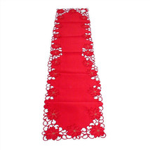 Saro Flor Poinsettia Cutwork Red Design 16 x 72 inches - £12.13 GBP