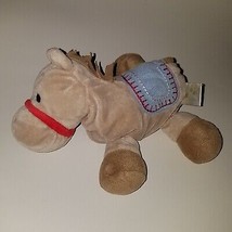 Carter&#39;s Just One Year Brown Horse Plush Lovey Pony Stuffed Toy Blue Saddle - £11.87 GBP