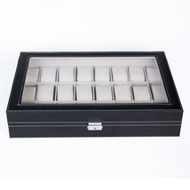 24-Slot Leather Watch Box Jewelry Storage Organizer Glass Top Display - £39.33 GBP