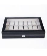 24-Slot Leather Watch Box Jewelry Storage Organizer Glass Top Display - £41.08 GBP