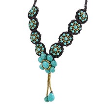 Mystic Florals Turquoise and Brass Medley Tassels Drop Necklace - $20.09