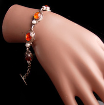 Vintage Sterling Amber bracelet - 7&quot;  long - Taurus birthstone - womans moonston - £95.09 GBP