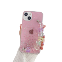 Anymob iPhone Case Pink 3D Cartoon Bear Wrist Bracelet Soft Chain Clear Glitter  - £21.15 GBP