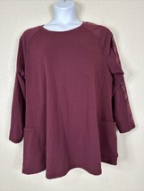 Susan Graver Weekend Womens Size XL Maroon Pocket Sweatshirt Embroidered Sleeve - £9.50 GBP