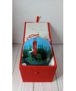 Vintage Hand Painted Lighthouse Glass Blue 3&quot; Ball Ornament in Box - £12.38 GBP
