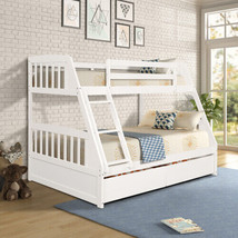 Solid Wood Twin Over Full Bunk Bed with Two Storage Drawers, White - £463.18 GBP