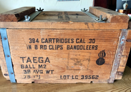 Vintage 1954 Military Army 384 Cartridges .30 Cal Wooden Ammo Crate Box ... - $112.49