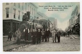 Middletown Ohio Flood 3rd&amp; Main Railroad All on the Job Postcard March 25, 1913 - $44.50