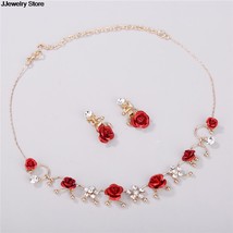 New Women Elegant 1 Pair Ear Clip+1 Necklace Red Flower Casual Dress Accessory F - £18.86 GBP