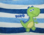 Baby Blanket Blue white stripes Dino green dinosaur yellow tummy light p... - $28.06