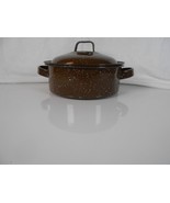 Vintage Enamelware Brown Speckled Cooking Pot w/ Lid &amp; Handles - $12.20